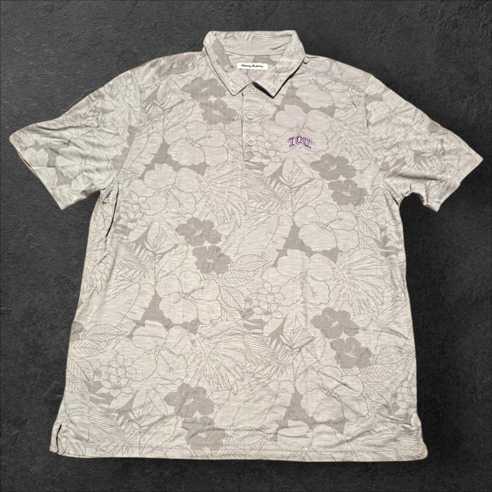 Men's Tommy Bahama Size XXL 2XL Gray TCU Miramar Blooms Polo EUC